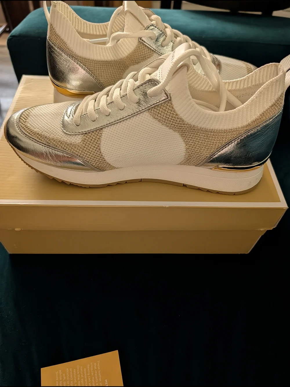 Michael Kors Women's Silver, Gold and White Leather Mesh Sneakers